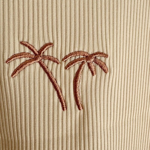 Shein Ribbed Beige Crop Tank Top M New with Palm Tree Embroidery