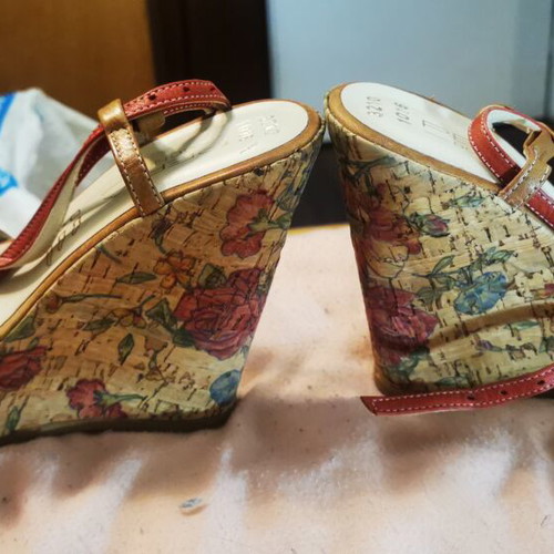 Italian colorful summer platform sandals, like new, heel height 12 cm