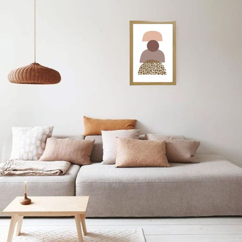 Boho Abstract Art Print with Wooden Frame in Natural Color
