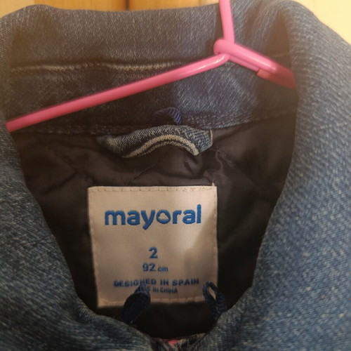 Mayoral denim jacket for girls used, size 2 years, blue with leather details