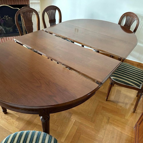 Handmade carved dining set like new, solid iroko wood