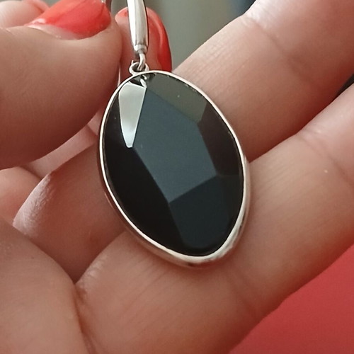 Earrings 5 cm silver 925 and obsidian A quality like new