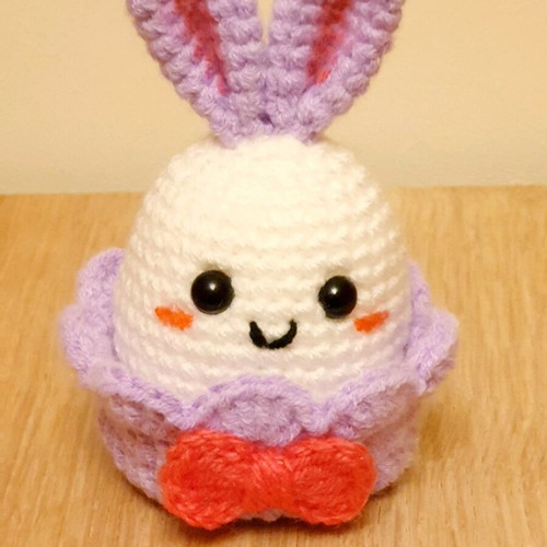 Easter bunny in lilac knitted basket handmade made to order