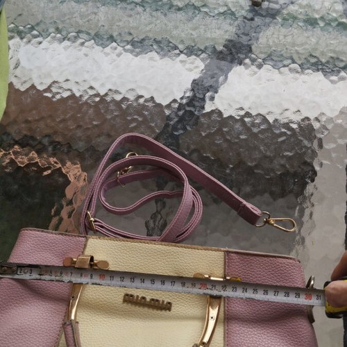 Shoulder bag used, beige and purple
