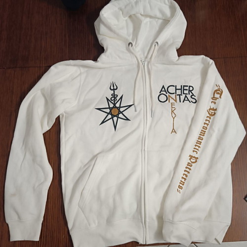 Acherontas - NEKYIA zipped hoodie, white with black and gold print