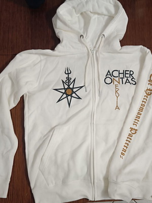 Acherontas - NEKYIA zipped hoodie, white with black and gold print