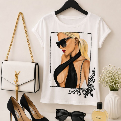 Hand-painted white T-shirt with Jelena Karleusa portrait