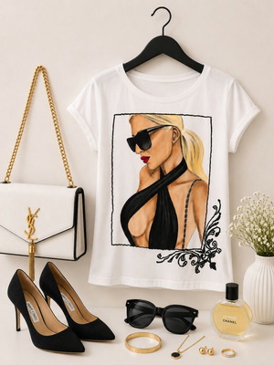 Hand-painted white T-shirt with Jelena Karleusa portrait