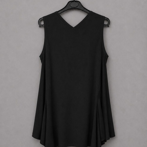 Black Asymmetric Sleeveless Blouse with Floral Design, like new, size L