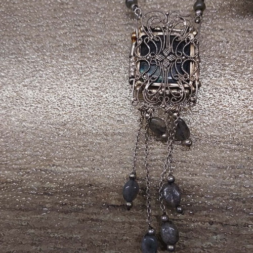Nougat handmade necklace like new with filigree silver pendant