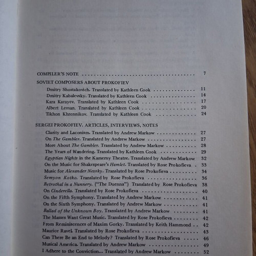 Sergei Prokofiev Materials Articles Interviews book like new, English