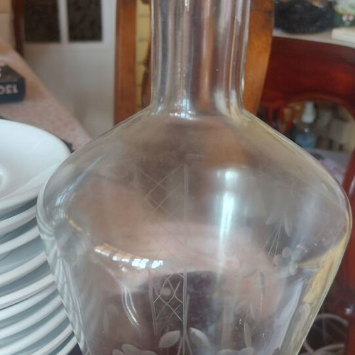 Carafe large used, old hand-engraved