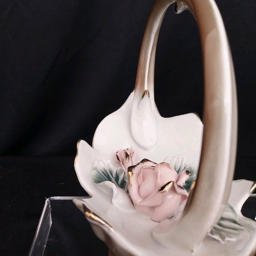 Vintage porcelain decorative basket with roses