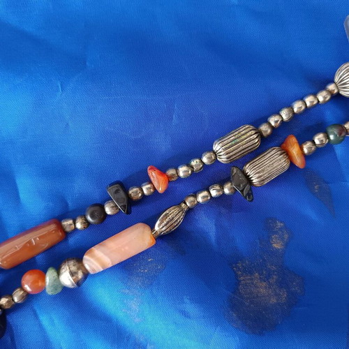 Vintage ‘80s Ethnic Tribal Nepal Necklace with Semi-Precious Stones and Metal Beads new, multicolor