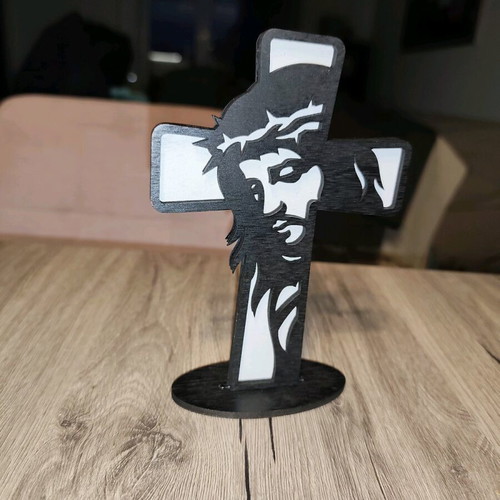 Wooden handmade tabletop cross with Christ figure new