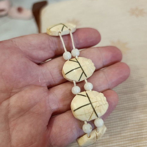 Vintage carved calf bone bracelet, 1970s