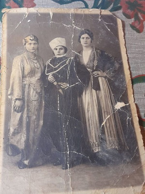 Vintage folklore photograph used, early 20th century, handwritten back