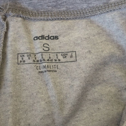 Adidas gray leggings like new with white logo print, size S