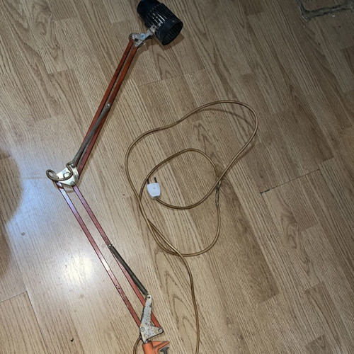 Vintage orange desk lamp with clamp, used, 1950-70s