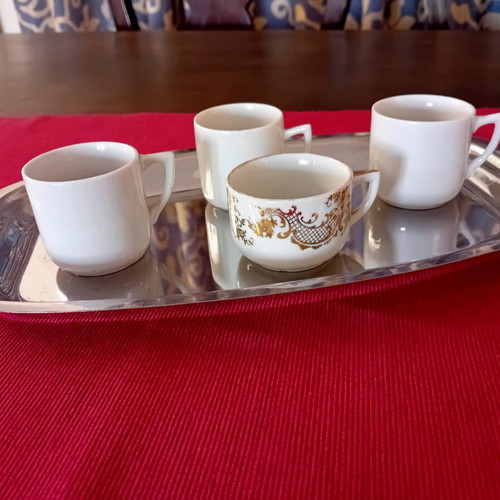 Vintage coffee cup set used, four cups with saucer