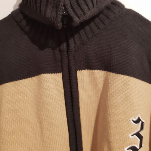 3Guys knitted cardigan with zipper size Large like new, black and beige