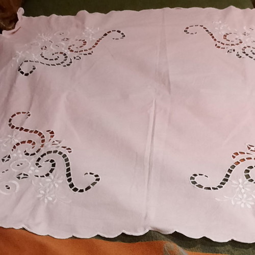 Embroidered handmade table linens used, set of 3