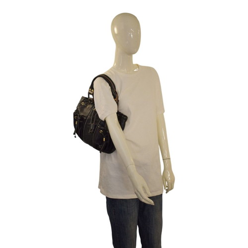 Tous black leather shoulder bag with embossed bears and pockets