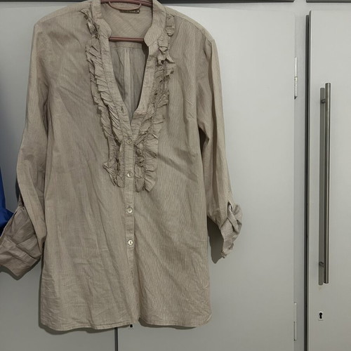 Women's Beige Shirt Medium with Ruffles, Like New