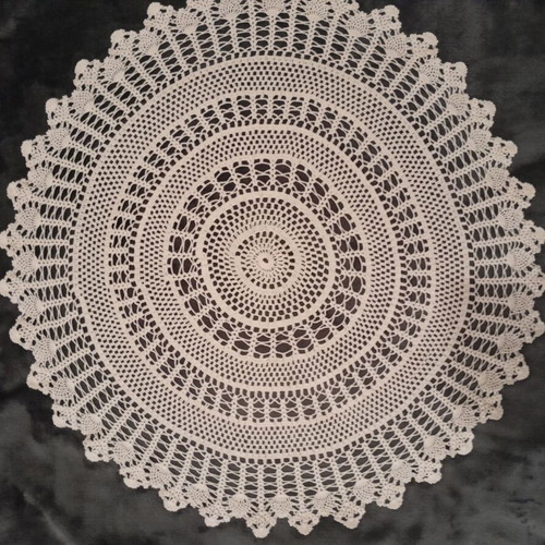 Crocheted beige round doily like new, diameter 57 cm