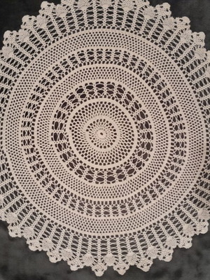 Crocheted beige round doily like new, diameter 57 cm