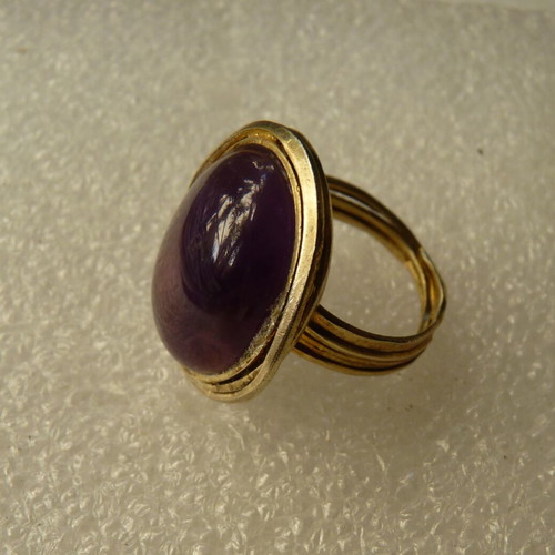 Silver ring with amethyst cabochon, new, 925 gold plated