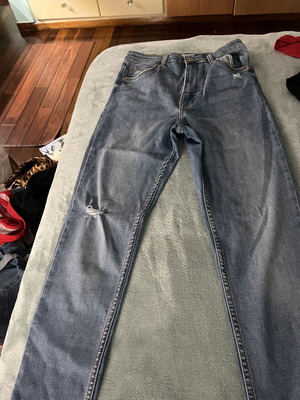Bershka Blue Long Jeans used, size M with rips and pockets