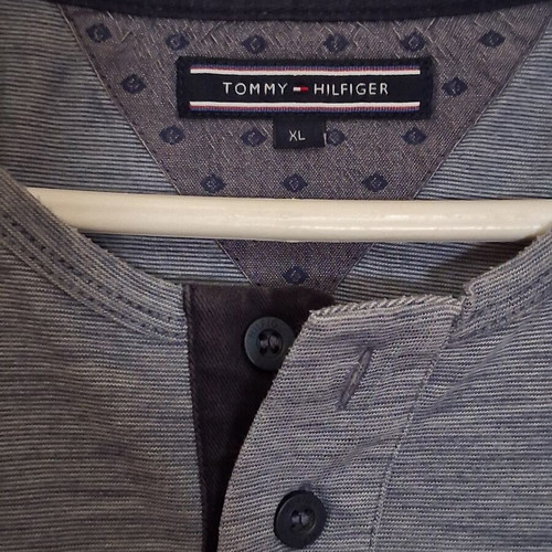 Tommy Hilfiger T-shirt like new, gray and blue with pocket and buttons
