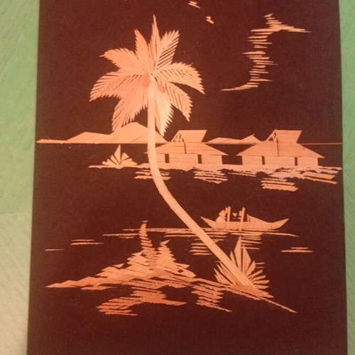Vintage Rice Straw Art Handmade Tropical Landscape