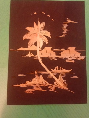 Vintage Rice Straw Art Handmade Tropical Landscape