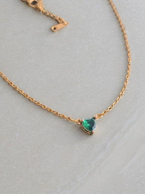 Stainless Steel Necklace Gold Plated with Green Heart New