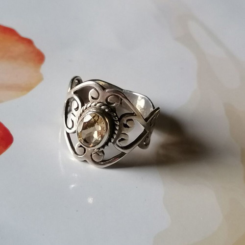Silver 925 ring vintage style with citrine stone new no 57 (US 8)