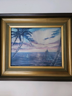 Vintage 1970s lenticular 3D seascape print frame like new