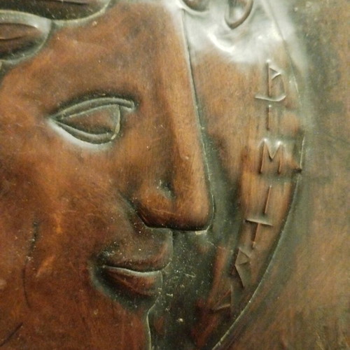 Bronze plaque with goddess Demeter, used, repoussé technique