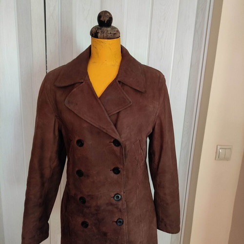 Chevignon brown leather jacket used, oiled leather, vintage ’90s