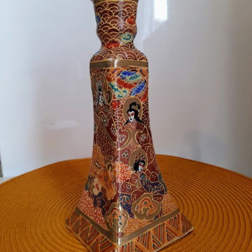 Satsuma hand painted candlestick vintage, like new, ceramic