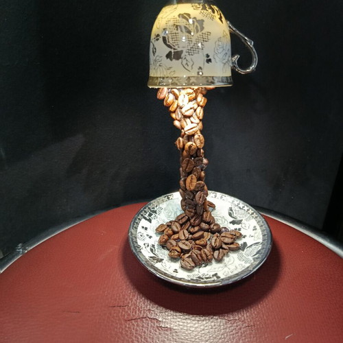 Handmade table lamp with real coffee beans and LED lights