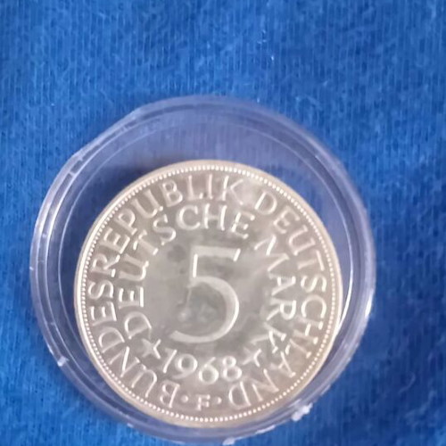 Silver 5 Deutsche Mark coin 1968, like new