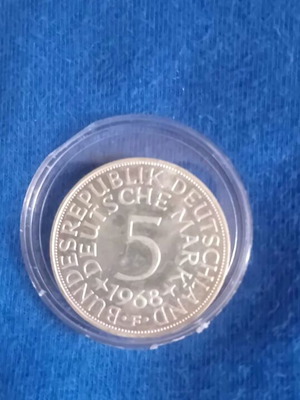 Silver 5 Deutsche Mark coin 1968, like new