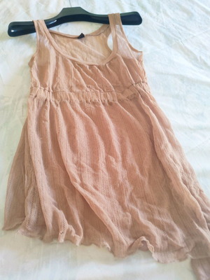 See through blouse pink small used with uneven hem