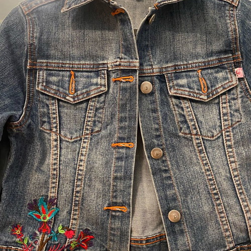 Kids denim jacket Sam 0 13 like new, embroidered detail, size 128 cm