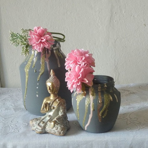 Set of two decorative vases custom made, glass and acrylic