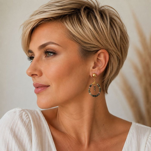 Handmade earrings with stainless steel clasp and tourmaline stones