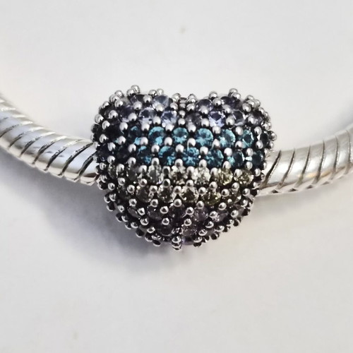 Pandora Clip Heart with Multicolor Zirconia New, Oxidized Silver 925