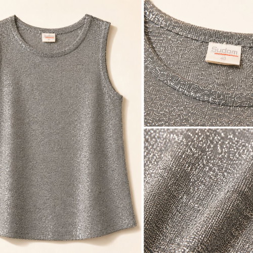 Sudom Silver Lurex Sleeveless Blouse like new, size 40